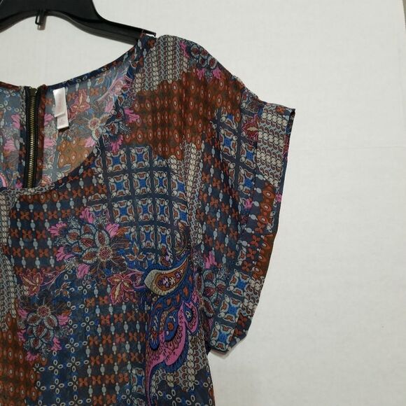 xhilaration‎ Zipper Back Scoop Neck Paisley Blouse Size XL - Picture 4 of 6